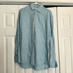 Blue linen button up